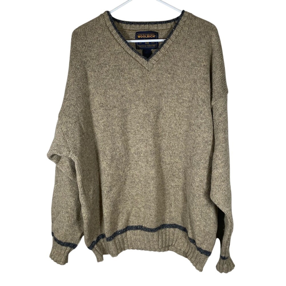 Vintage Woolrich Men's Tan V-Neck grandpa Sweater size XL made in USA wool blend